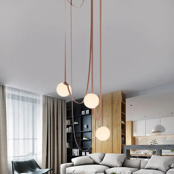 LED Pendant Light 1/3/5/7-Light Cluster Design Glass Globle Hemp Rope Chandelier Light Modern Black Pink Chandeliers Pendant Light Fixture Ceiling Flush Mount Light Fixture 110-240V