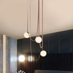 LED Pendant Light 1/3/5/7-Light Cluster Design Glass Globle Hemp Rope Chandelier Light Modern Black Pink Chandeliers Pendant Light Fixture Ceiling Flush Mount Light Fixture 110-240V