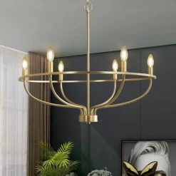 LED Pendant Light 6/9/12-Light Industrial Vintage Large Round Rustic Candle Chandelier for Living Room Bedroom 110-240V