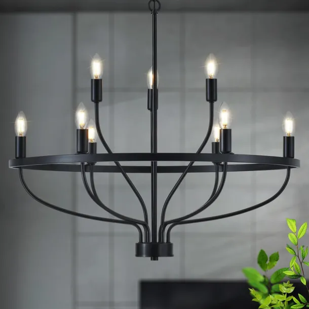 LED Pendant Light 6/9/12-Light Industrial Vintage Large Round Rustic Candle Chandelier for Living Room Bedroom 110-240V