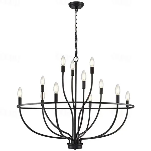 LED Pendant Light 6/9/12-Light Industrial Vintage Large Round Rustic Candle Chandelier for Living Room Bedroom 110-240V