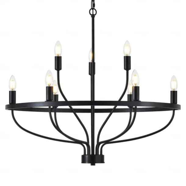 LED Pendant Light 6/9/12-Light Industrial Vintage Large Round Rustic Candle Chandelier for Living Room Bedroom 110-240V