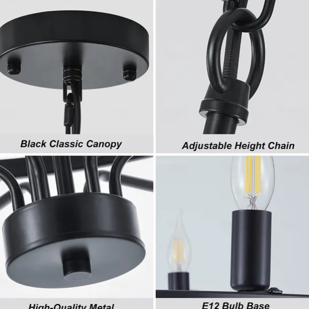 LED Pendant Light 6/9/12-Light Industrial Vintage Large Round Rustic Candle Chandelier for Living Room Bedroom 110-240V