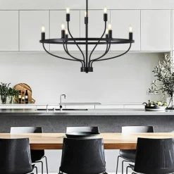 LED Pendant Light 6/9/12-Light Industrial Vintage Large Round Rustic Candle Chandelier for Living Room Bedroom 110-240V