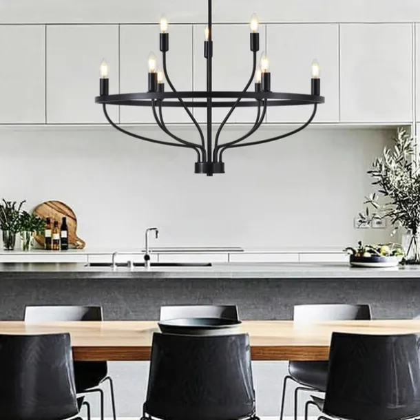 LED Pendant Light 6/9/12-Light Industrial Vintage Large Round Rustic Candle Chandelier for Living Room Bedroom 110-240V