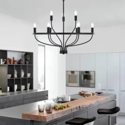 LED Pendant Light 6/9/12-Light Industrial Vintage Large Round Rustic Candle Chandelier for Living Room Bedroom 110-240V