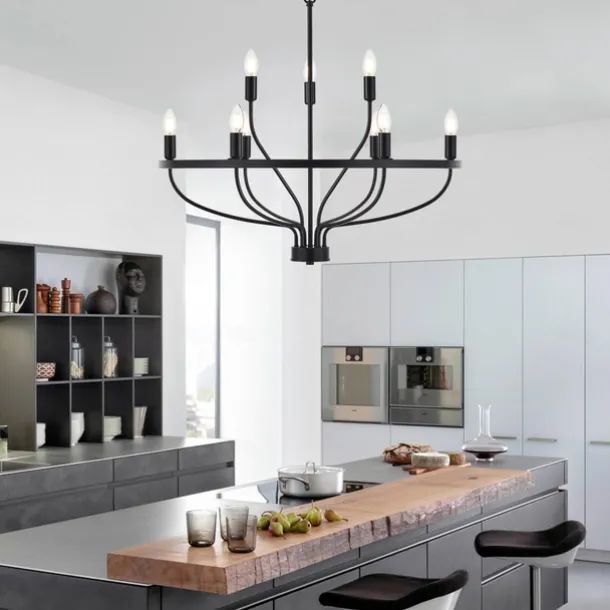 LED Pendant Light 6/9/12-Light Industrial Vintage Large Round Rustic Candle Chandelier for Living Room Bedroom 110-240V