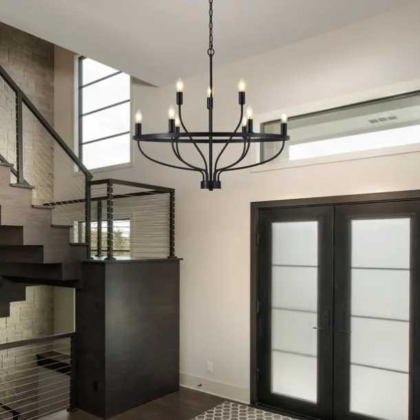 LED Pendant Light 6/9/12-Light Industrial Vintage Large Round Rustic Candle Chandelier for Living Room Bedroom 110-240V