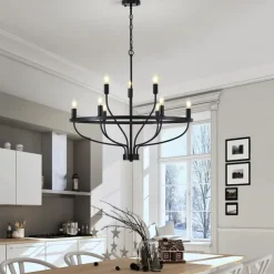 LED Pendant Light 6/9/12-Light Industrial Vintage Large Round Rustic Candle Chandelier for Living Room Bedroom 110-240V