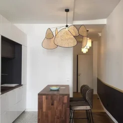 LED Pendant Light Rattan Chandelier Handmade Bamboo Art Hanging Lamp Kitchen Island Pendant Lamp, Creative Leaf Grid Rural Garden Rattan Lamp Simple Lighting