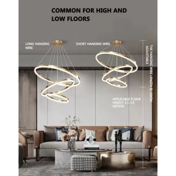 LED Pendant Light Ring Circle Design 3 Rings 40/60/80cm Adjustable Acrylic Modern Chandeliers 3000K Modern Contemporary Style Kitchen Dining Home Bar Light 110-240V Warm White
