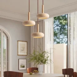 LED Pendant Light Stone Wabisabi 3 Light Color Pendant Lantern Design Pendant Light Wood Geometrical Vintage Living Room Bedroom Dining Room 110-240V