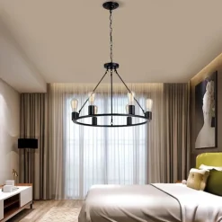 LED Pendant Light Vintage Painted Metal Chandelier Lighting, with 6/8/10/12 Lights, Rustic Vintage Farmhouse Chandelier Lighting, Carriage Wheel Pendant, Black