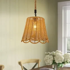 LED Pendant Light Woven Chandelier lighting Basket Lamp Shade Light Fixtures Ceiling Light Hanging for Patio Hallway Kitchen Island Bedroom Dining Room