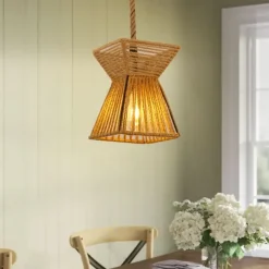 LED Pendant Light Woven Chandelier lighting Basket Lamp Shade Light Fixtures Ceiling Light Hanging for Patio Hallway Kitchen Island Bedroom Dining Room
