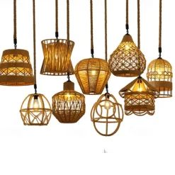 LED Pendant Light Woven Chandelier lighting Basket Lamp Shade Light Fixtures Ceiling Light Hanging for Patio Hallway Kitchen Island Bedroom Dining Room