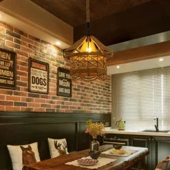 LED Pendant Light Woven Chandelier lighting Basket Lamp Shade Light Fixtures Ceiling Light Hanging for Patio Hallway Kitchen Island Bedroom Dining Room