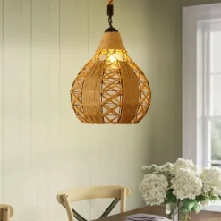 LED Pendant Light Woven Chandelier lighting Basket Lamp Shade Light Fixtures Ceiling Light Hanging for Patio Hallway Kitchen Island Bedroom Dining Room