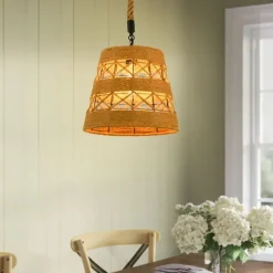 LED Pendant Light Woven Chandelier lighting Basket Lamp Shade Light Fixtures Ceiling Light Hanging for Patio Hallway Kitchen Island Bedroom Dining Room