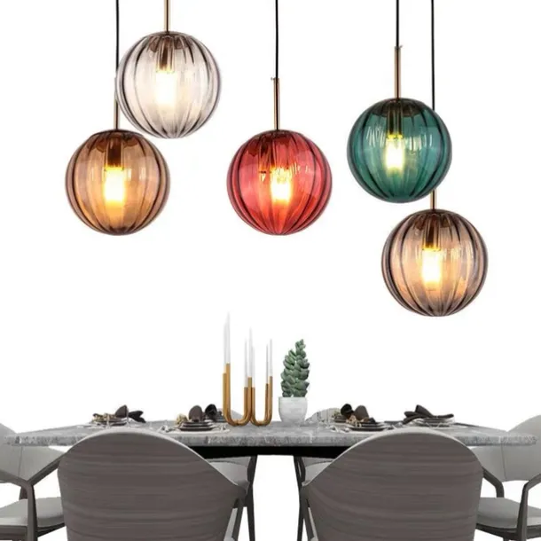 LED Pendant Lights Kitchen Island Hand Blown Glass Lighting Marble Blue Modern Farmhouse Foyer Entryway Light Fixtures Ceiling Hanging Globe Over Table