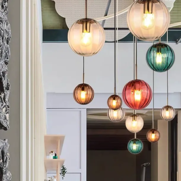 LED Pendant Lights Kitchen Island Hand Blown Glass Lighting Marble Blue Modern Farmhouse Foyer Entryway Light Fixtures Ceiling Hanging Globe Over Table