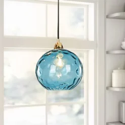 LED Pendant Lights Kitchen Island Hand Blown Glass Lighting Marble Blue Modern Farmhouse Foyer Entryway Light Fixtures Ceiling Hanging Globe Over Table