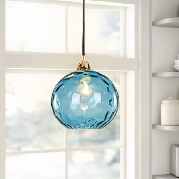 LED Pendant Lights Kitchen Island Hand Blown Glass Lighting Marble Blue Modern Farmhouse Foyer Entryway Light Fixtures Ceiling Hanging Globe Over Table
