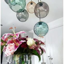 LED Pendant Lights Kitchen Island Hand Blown Glass Lighting Marble Blue Modern Farmhouse Foyer Entryway Light Fixtures Ceiling Hanging Globe Over Table
