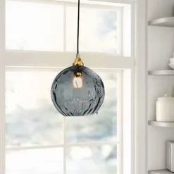LED Pendant Lights Kitchen Island Hand Blown Glass Lighting Marble Blue Modern Farmhouse Foyer Entryway Light Fixtures Ceiling Hanging Globe Over Table