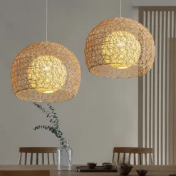 LED Pendnat Light Bamboo Lantern Design Chandelier Retro 25cm Chandelier Ceiling Lighting is Applicable to Living Room Bedroom Restaurant Cafe Bar Restaurant Club