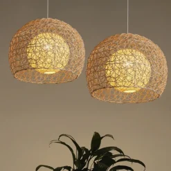 LED Pendnat Light Bamboo Lantern Design Chandelier Retro 25cm Chandelier Ceiling Lighting is Applicable to Living Room Bedroom Restaurant Cafe Bar Restaurant Club