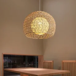 LED Pendnat Light Bamboo Lantern Design Chandelier Retro 25cm Chandelier Ceiling Lighting is Applicable to Living Room Bedroom Restaurant Cafe Bar Restaurant Club