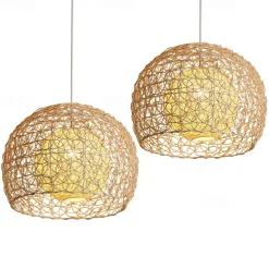 LED Pendnat Light Bamboo Lantern Design Chandelier Retro 25cm Chandelier Ceiling Lighting is Applicable to Living Room Bedroom Restaurant Cafe Bar Restaurant Club