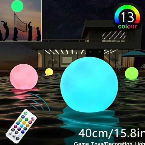 LED Pool Floating Light 40cm, Waterproof Glowing Inflatable Ball for Outdoor Swimming Pool Decoration and Pool Sports