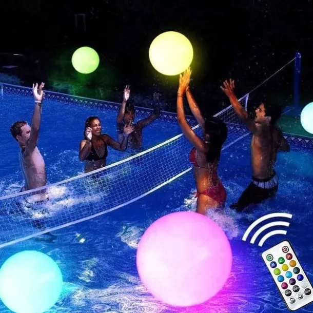 LED Pool Floating Light 40cm, Waterproof Glowing Inflatable Ball for Outdoor Swimming Pool Decoration and Pool Sports