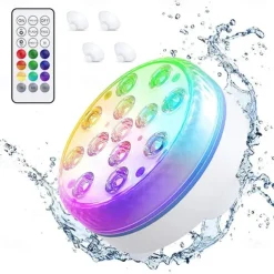 LED Pool Lights Submersible with Remote Suction Cup Underwater Pool Light IP68 Magnet 13 LED Bright Lamp RGB for Pond Pool Aquarium