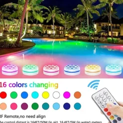 LED Pool Lights Submersible with Remote Suction Cup Underwater Pool Light IP68 Magnet 13 LED Bright Lamp RGB for Pond Pool Aquarium
