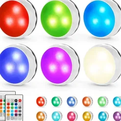 LED Puck Light 3/6pcs Under-Cabinet Light 13 Colors LED Spotlight Infrared RGB Touch Cabinet Ambient Dimming Night Light Pat Hockey Light Timer with Remote Control