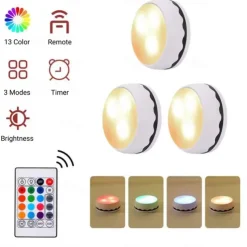 LED Puck Light 3/6pcs Under-Cabinet Light 13 Colors LED Spotlight Infrared RGB Touch Cabinet Ambient Dimming Night Light Pat Hockey Light Timer with Remote Control
