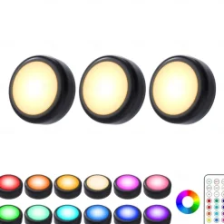LED Puck Lights with Remote Control, Under Cabinet Lighting 13 Colors Changeable Battery Operated Wireless Closet Lights, Stick on Tap Push Lights, Color Changing Under Counter Lights