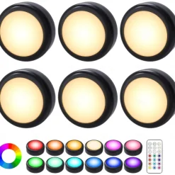 LED Puck Lights with Remote Control, Under Cabinet Lighting 13 Colors Changeable Battery Operated Wireless Closet Lights, Stick on Tap Push Lights, Color Changing Under Counter Lights