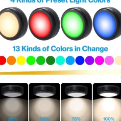 LED Puck Lights with Remote Control, Under Cabinet Lighting 13 Colors Changeable Battery Operated Wireless Closet Lights, Stick on Tap Push Lights, Color Changing Under Counter Lights