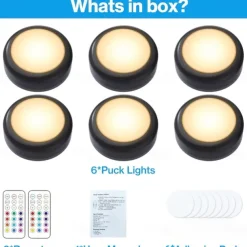 LED Puck Lights with Remote Control, Under Cabinet Lighting 13 Colors Changeable Battery Operated Wireless Closet Lights, Stick on Tap Push Lights, Color Changing Under Counter Lights