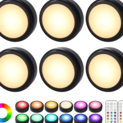 LED Puck Lights with Remote Control, Under Cabinet Lighting 13 Colors Changeable Battery Operated Wireless Closet Lights, Stick on Tap Push Lights, Color Changing Under Counter Lights
