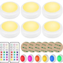 LED Puck Lights with Remote Control Wireless Under Cabinet Lighting Battery Powered Lights Stick on Lights Color Changing Lights with Dimmer and Timer AA Battery Operated Closet Light