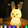 LED Rabbit Night Light Bunny Lamp for Kids Touch Sensor Animal Cartoon Cute Lamp Colorful USB Rechargeable SiliconeGift Nursery Girl Boy Toddler Kawaii Room Decoration Bedroom Bedside Lamp
