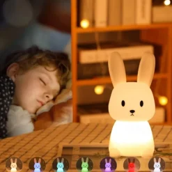 LED Rabbit Night Light Bunny Lamp for Kids Touch Sensor Animal Cartoon Cute Lamp Colorful USB Rechargeable SiliconeGift Nursery Girl Boy Toddler Kawaii Room Decoration Bedroom Bedside Lamp