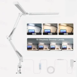 LED Reading Desk Lamp 24W Folding Swing Arm Desk Lamp with Clamp Dimmable Suitable for Workbench Home Eye Care Office Study Shustar