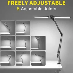 LED Reading Desk Lamp 24W Folding Swing Arm Desk Lamp with Clamp Dimmable Suitable for Workbench Home Eye Care Office Study Shustar