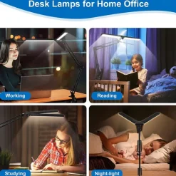 LED Reading Desk Lamp 24W Folding Swing Arm Desk Lamp with Clamp Dimmable Suitable for Workbench Home Eye Care Office Study Shustar